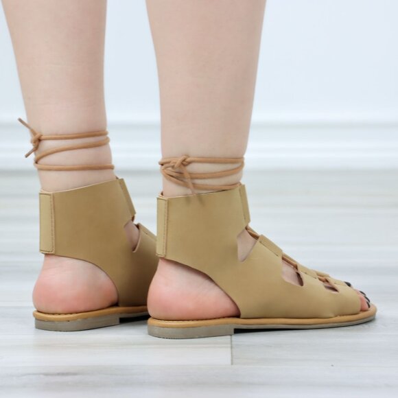 Gray Gladiator Laced-Up Bootie Style Flat Sandals - Picture 6 of 11